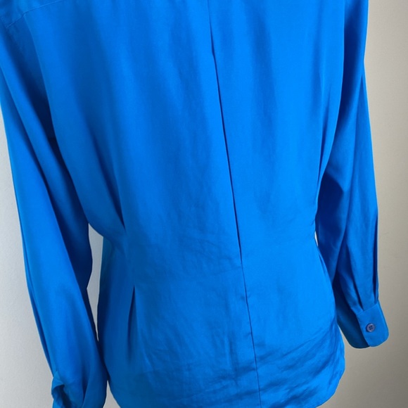 Vintage Christian Dior Pleated Detail Silky Button Down Blouse Blue Size Small 4 - Picture 8 of 14